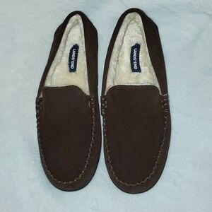 Lands' End Men's Suede Leather Moccasin Slippers Size 10